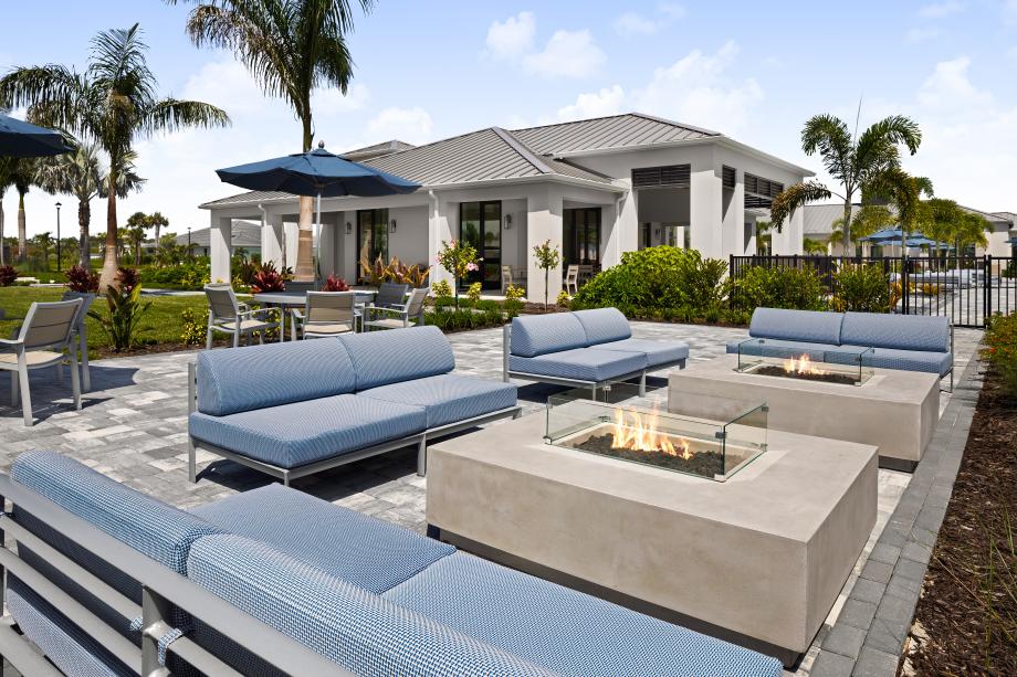 Beautifully designed outdoor retreat with seating and fire pit