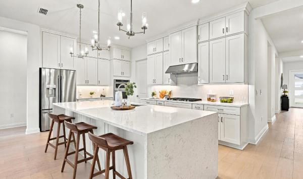 Well-appointed kitchen with expansive center island and abundant cabinetry