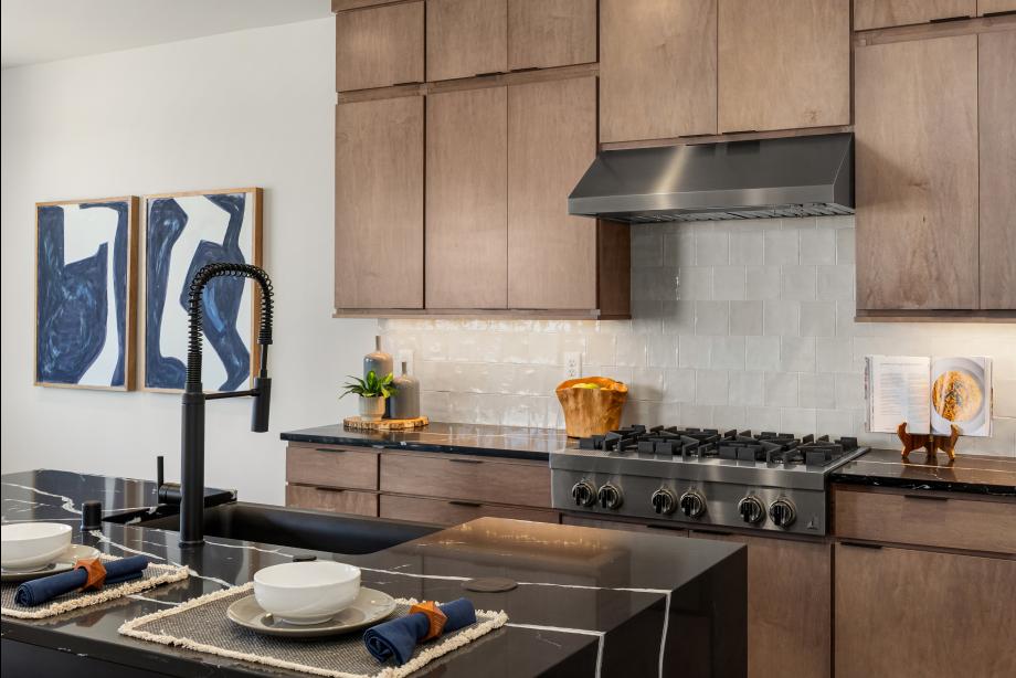 On-trend, stained contemporary flat-panel cabinetry