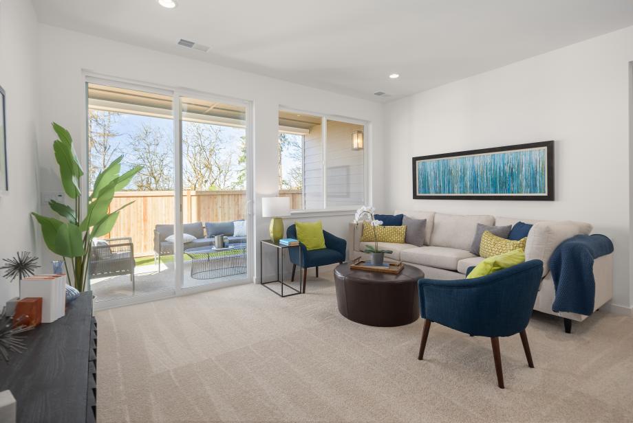 Walkout basement includes a large flex room, bedroom, bathroom, and covered outdoor living