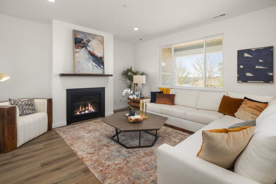 Gas fireplace is the centerpiece of the great room