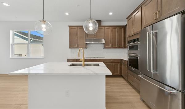 The kitchen is a stunning centerpiece of the home