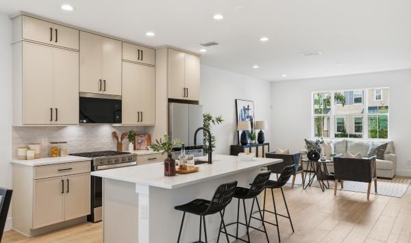 The kitchen is a stunning centerpiece of the home