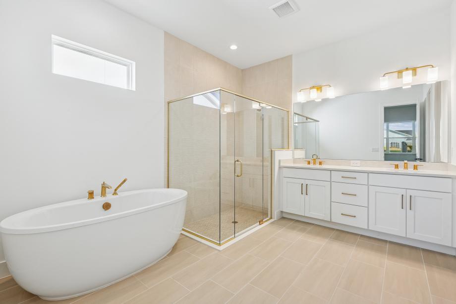 A spa-like space to reset and recharge in this primary bathroom