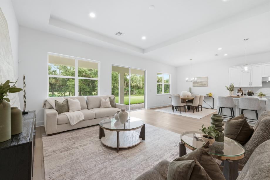 Open-concept great room with expansive natural light