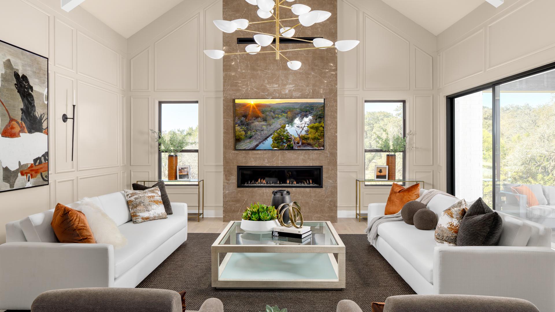 Great room filled with natural light and a cathedral ceiling