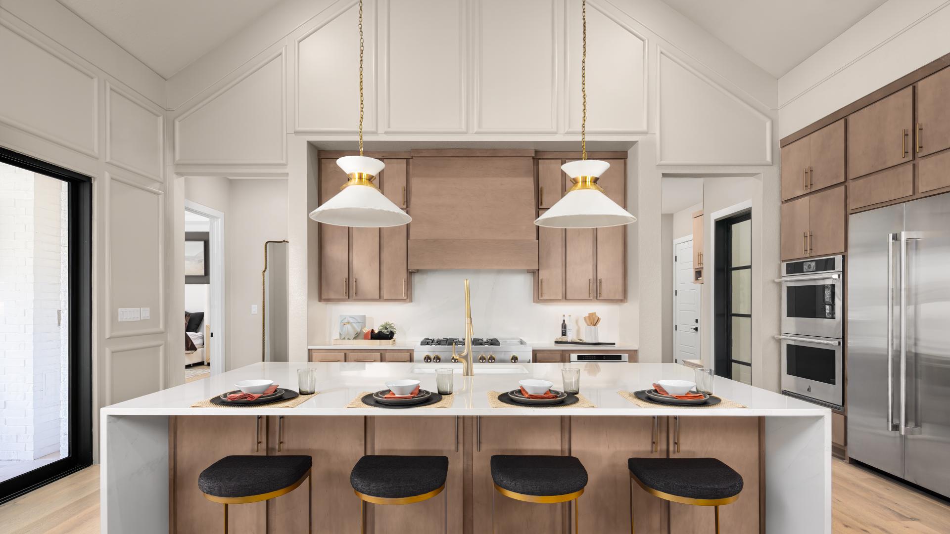 Open kitchen with soaring ceiling