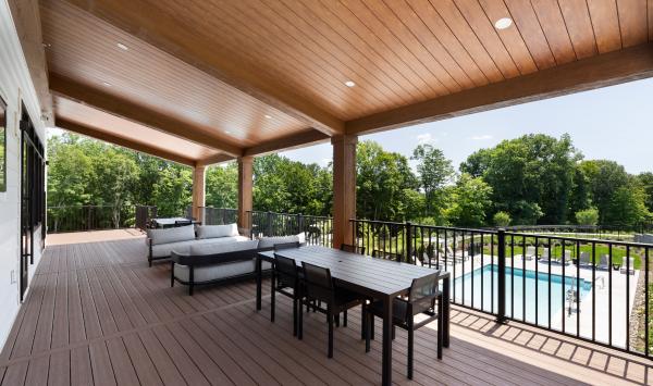 Wraparound deck overlooks the pools and pavilion