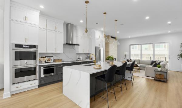 Gourmet kitchen boasts a large center island