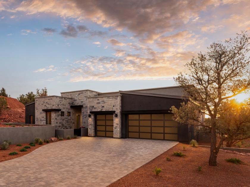 Desert contemporary front elevation of the home