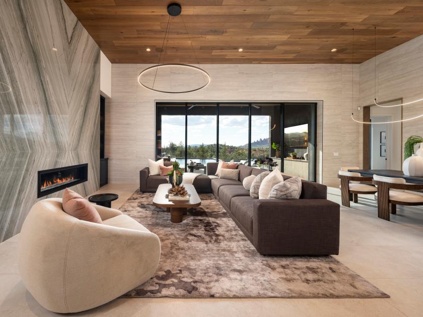 Great room flows into casual dining area