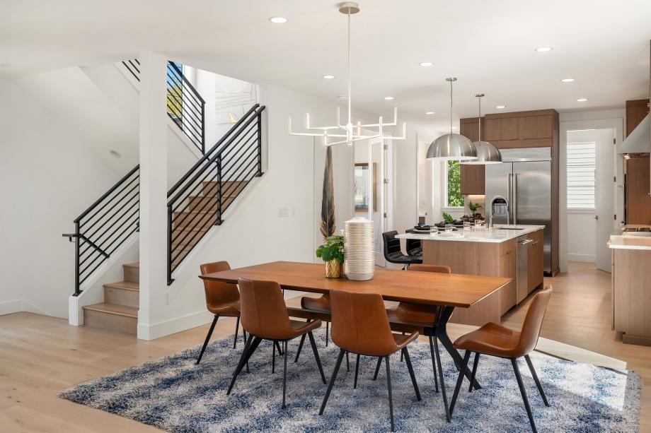 Contemporary stair railing complements the modern design