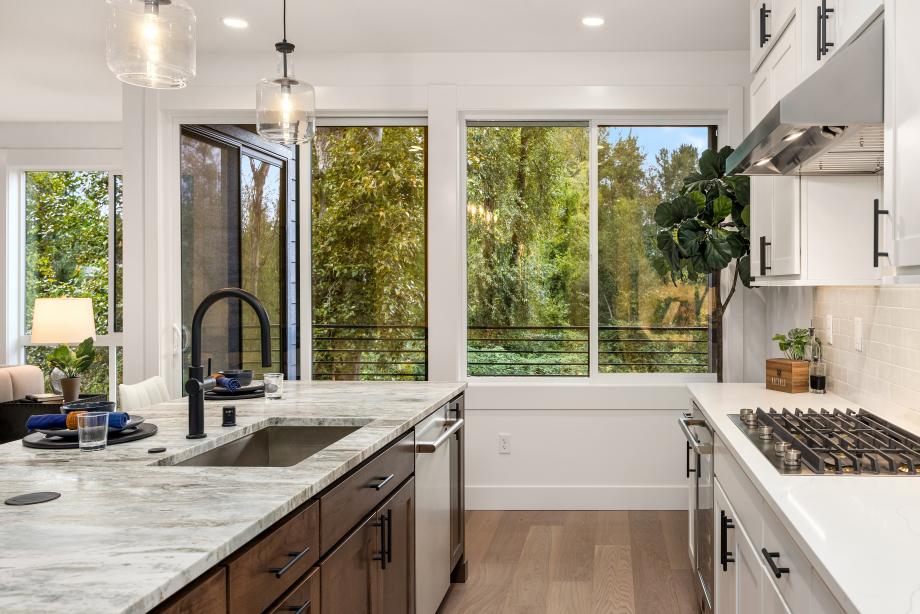 Enjoy greenbelt views while cooking