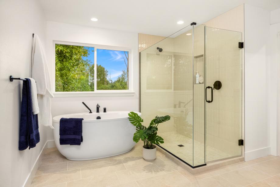Freestanding tub and large walk-in shower