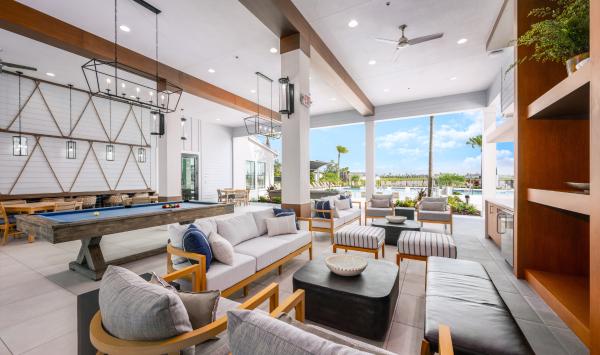The clubhouse lanai is a great place to enjoy time with family and friends