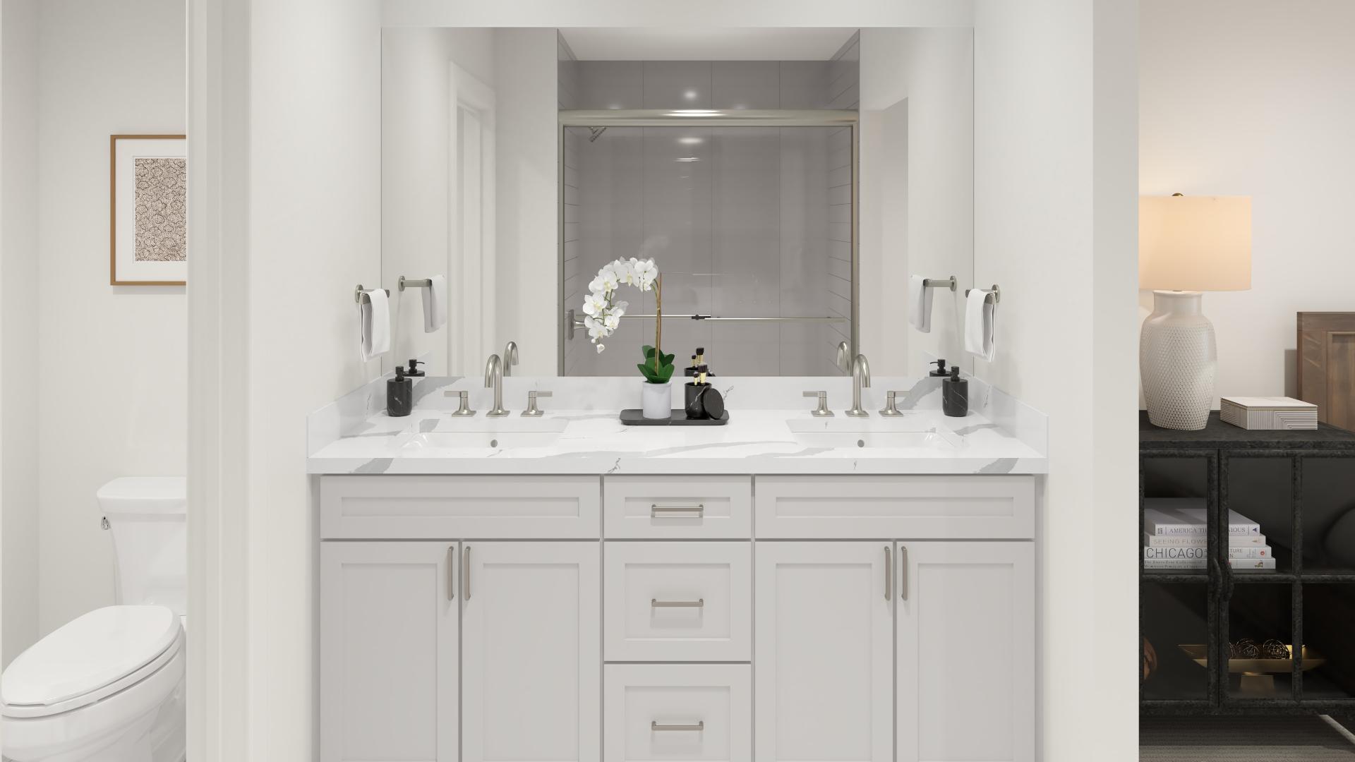 Spa-like primary bath with modern touches and a serene atmosphere