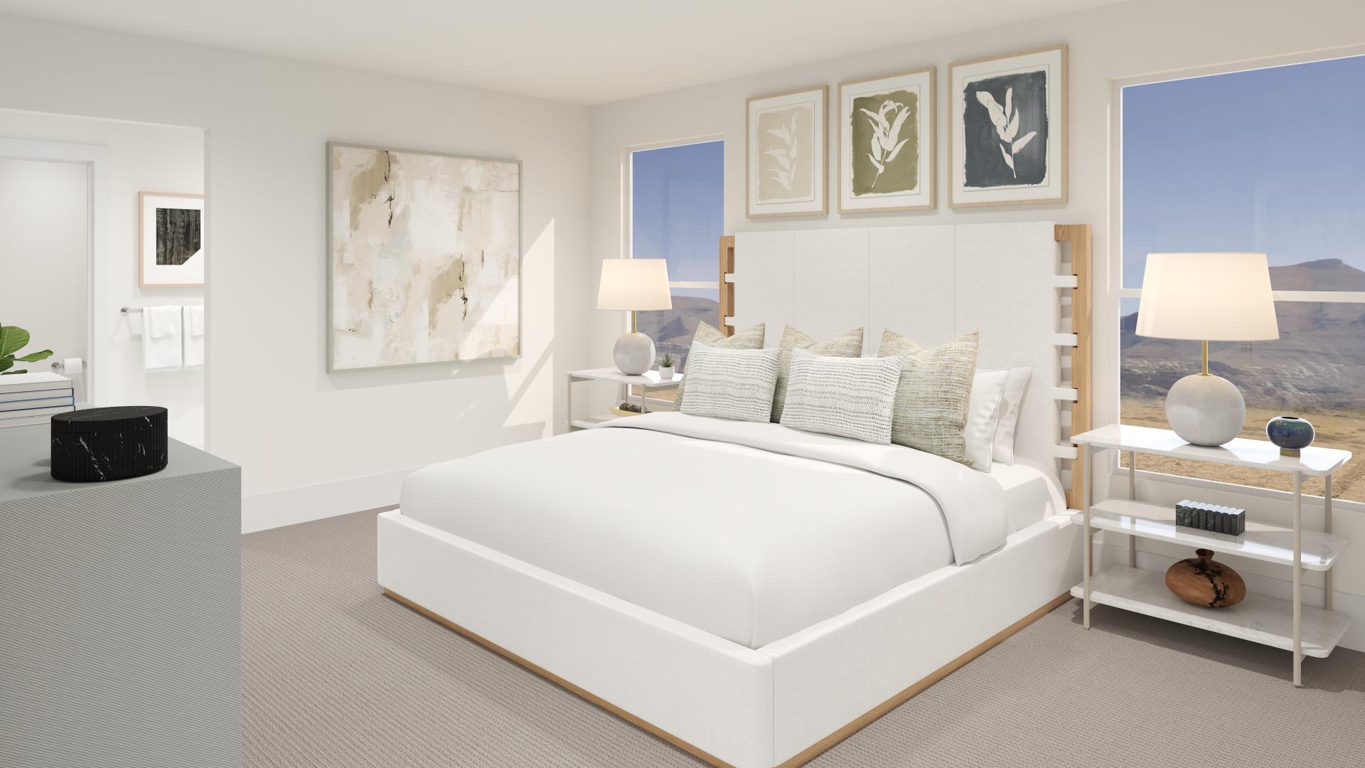 Comfortable primary bedroom designed for relaxation