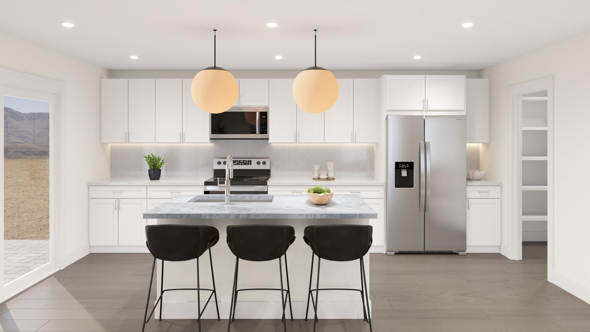 A smartly designed kitchen with island and flexible space