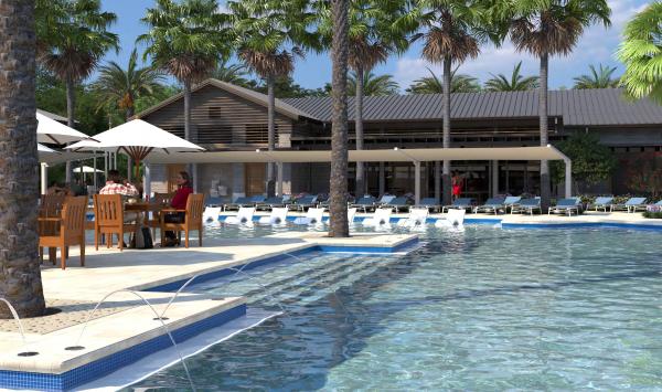 Resort-style pool surrounded by lush landscaping, offering a serene escape just moments from home