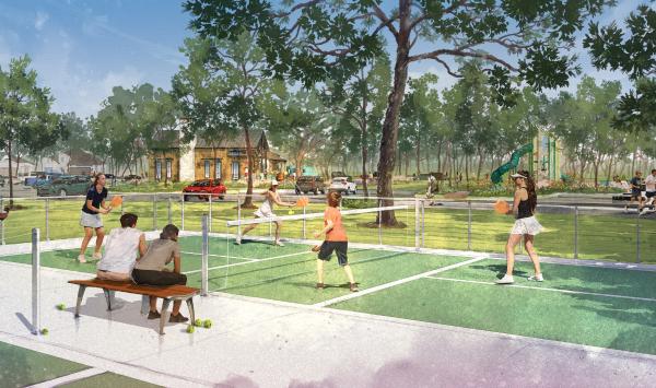 Resort-style amenities include pickleball courts