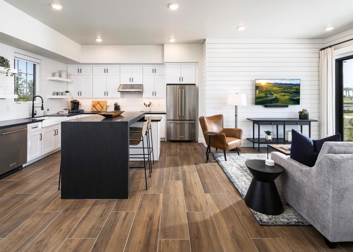 Open floor plan with view of the golf course