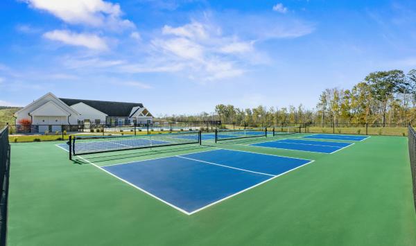 Residents can enjoy pickleball, tennis, and bocce ball courts