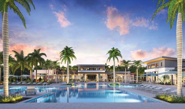 Stunning outdoor pool with cabanas