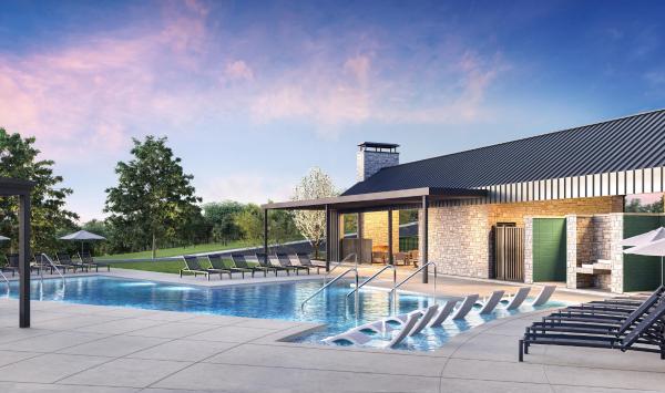 Resort-style pool with lounge areas