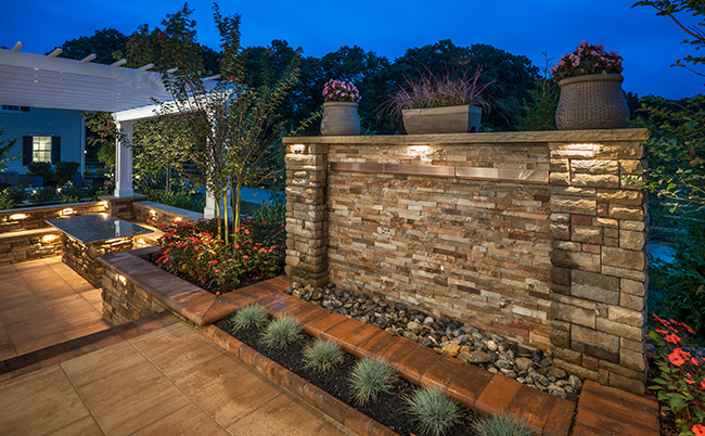 Landscape lighting highlighting garden features