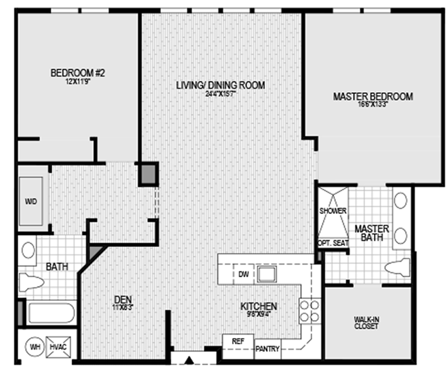 2 Bedroom, 2 Bath with Den Floor Plan