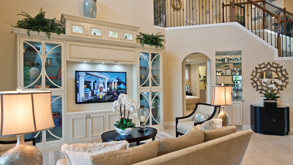 Two-story great room with built-in entertainment center